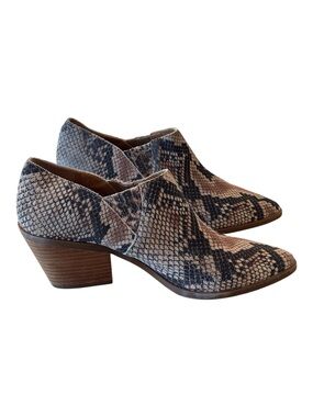 Lucky Brand Tabea Snake-Print Low Block Heel pull on Ankle Booties women’s 8.5